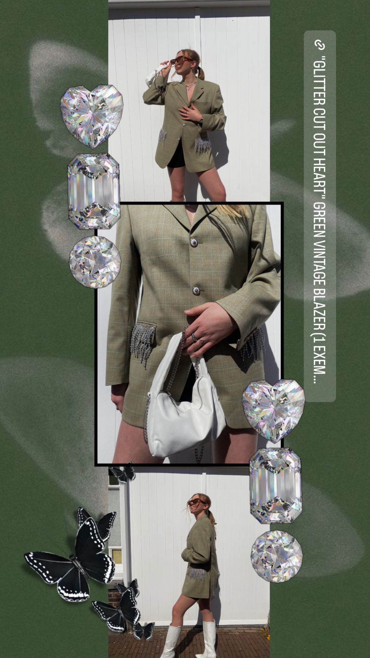 SOLD OUT! ''Glitter Heart'' Green Vintage Blazer