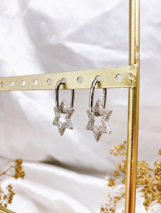 ''Glitter Stars'' Zilver Earrings