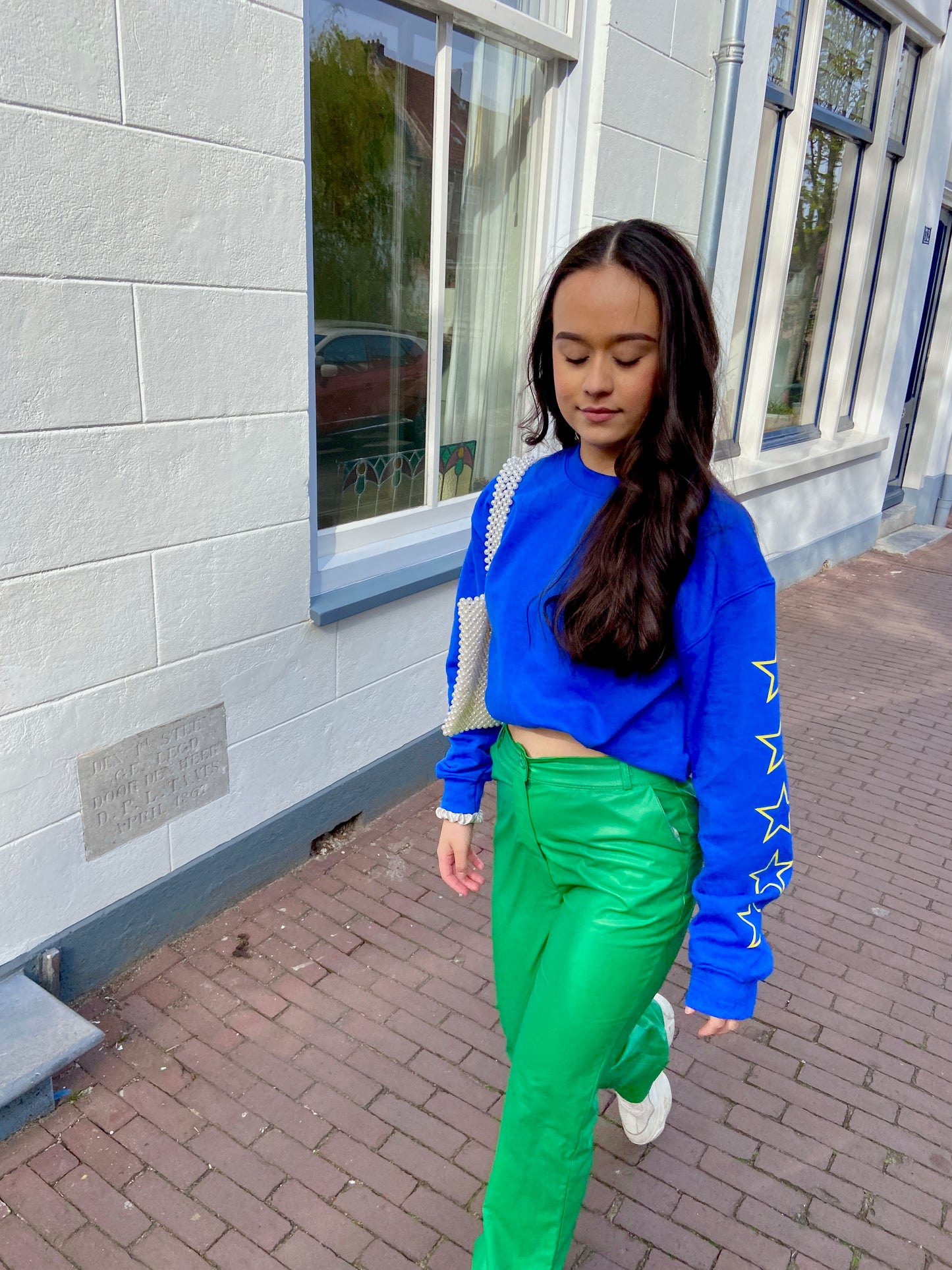 ''Yellow Stars'' Cobalt Blue Sweater