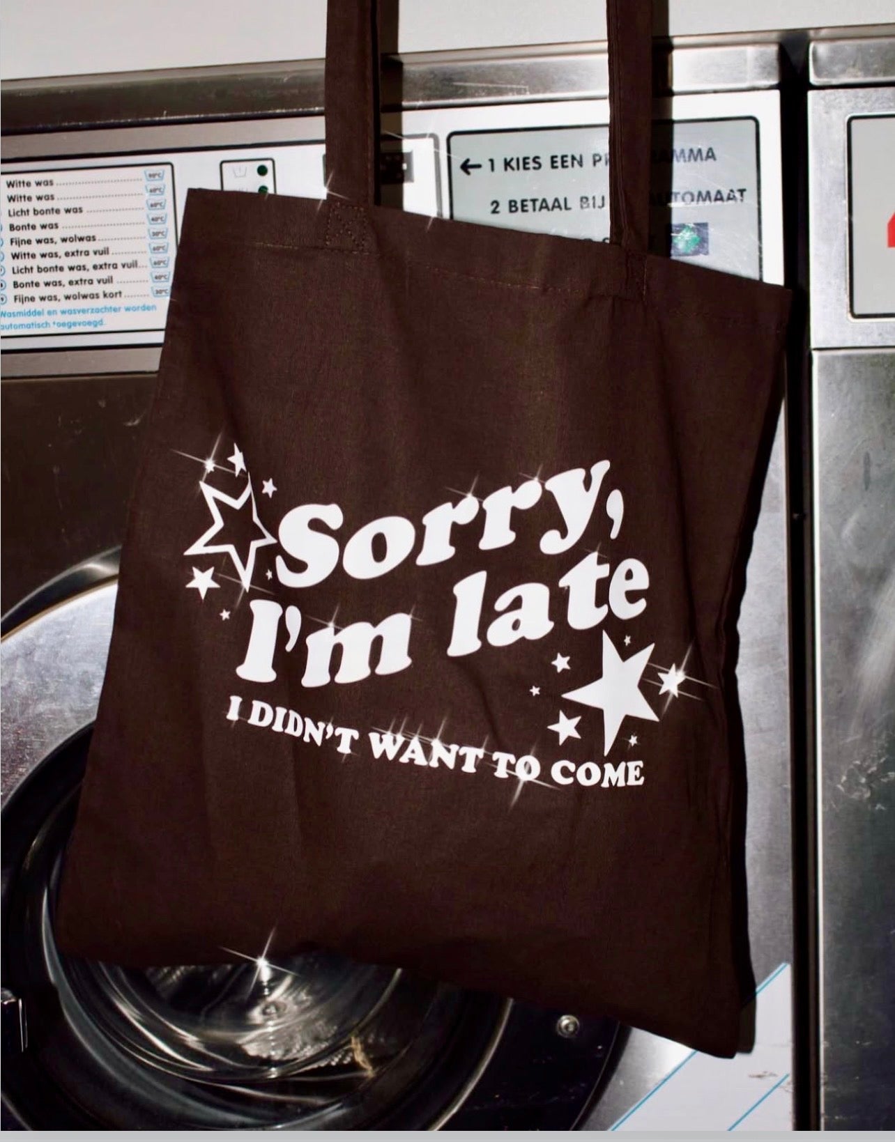 ''Sorry, i'm late'' Brown Canvas Bag