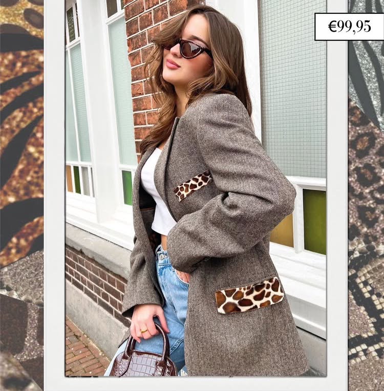 SOLD OUT! ''Animal Printed'' Beige Brown Vintage Blazer
