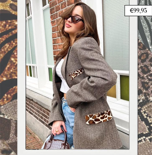 SOLD OUT! ''Animal Printed'' Beige Brown Vintage Blazer
