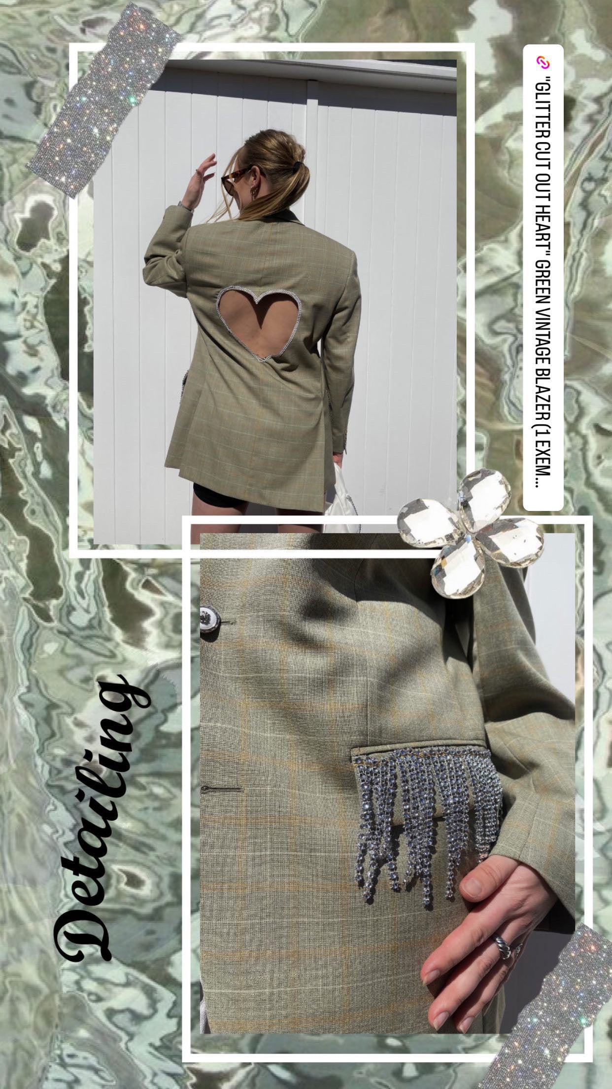 SOLD OUT! ''Glitter Heart'' Green Vintage Blazer