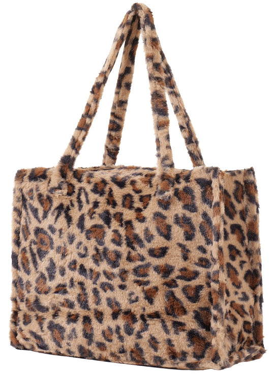 Fluffy Faux Fur Leopard Shopper