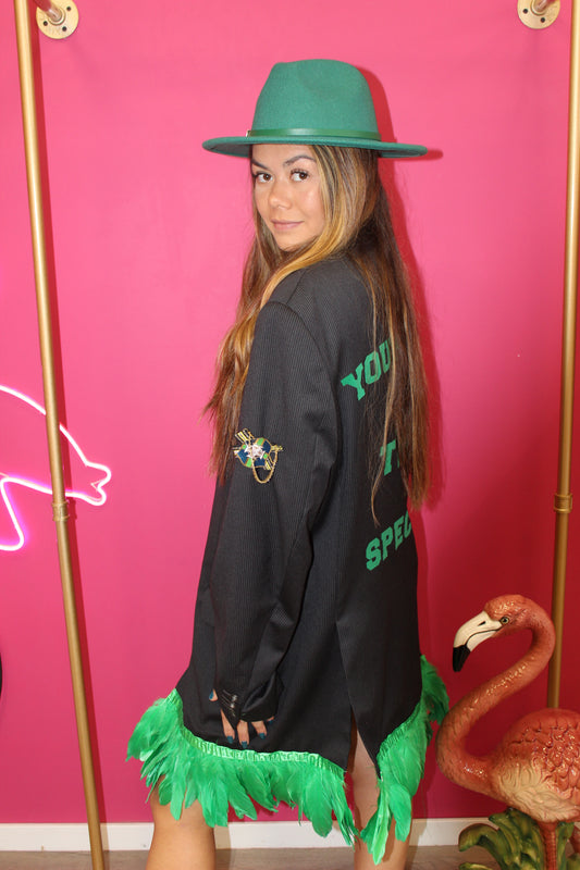 SOLD OUT! ''Green Feather'' Black Baseball Jacket