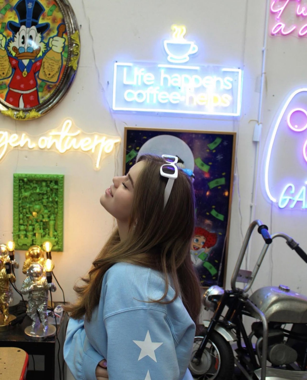 ''White Stars'' Light Blue Sweater