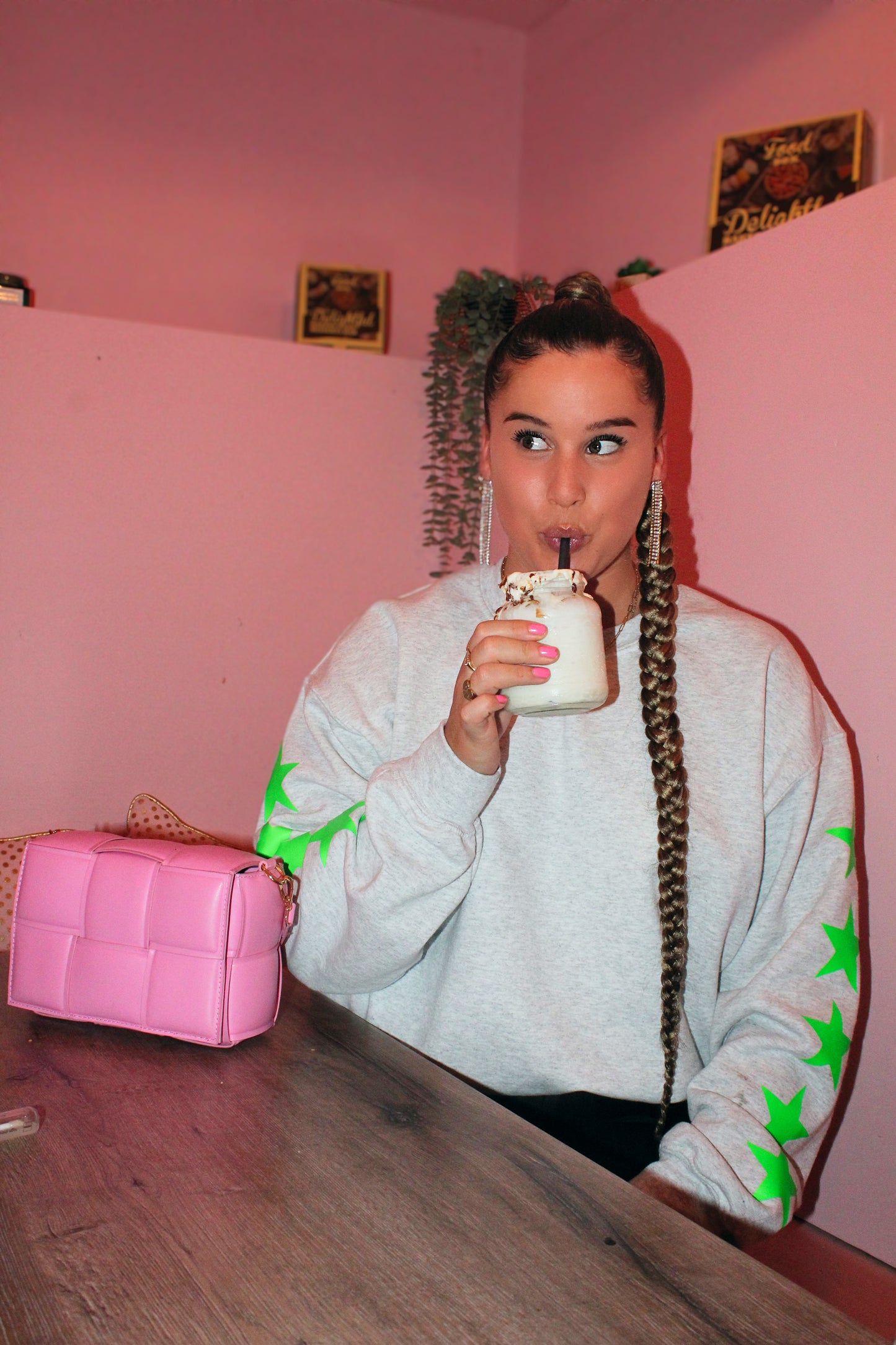 ''Green Stars'' Grey Sweater