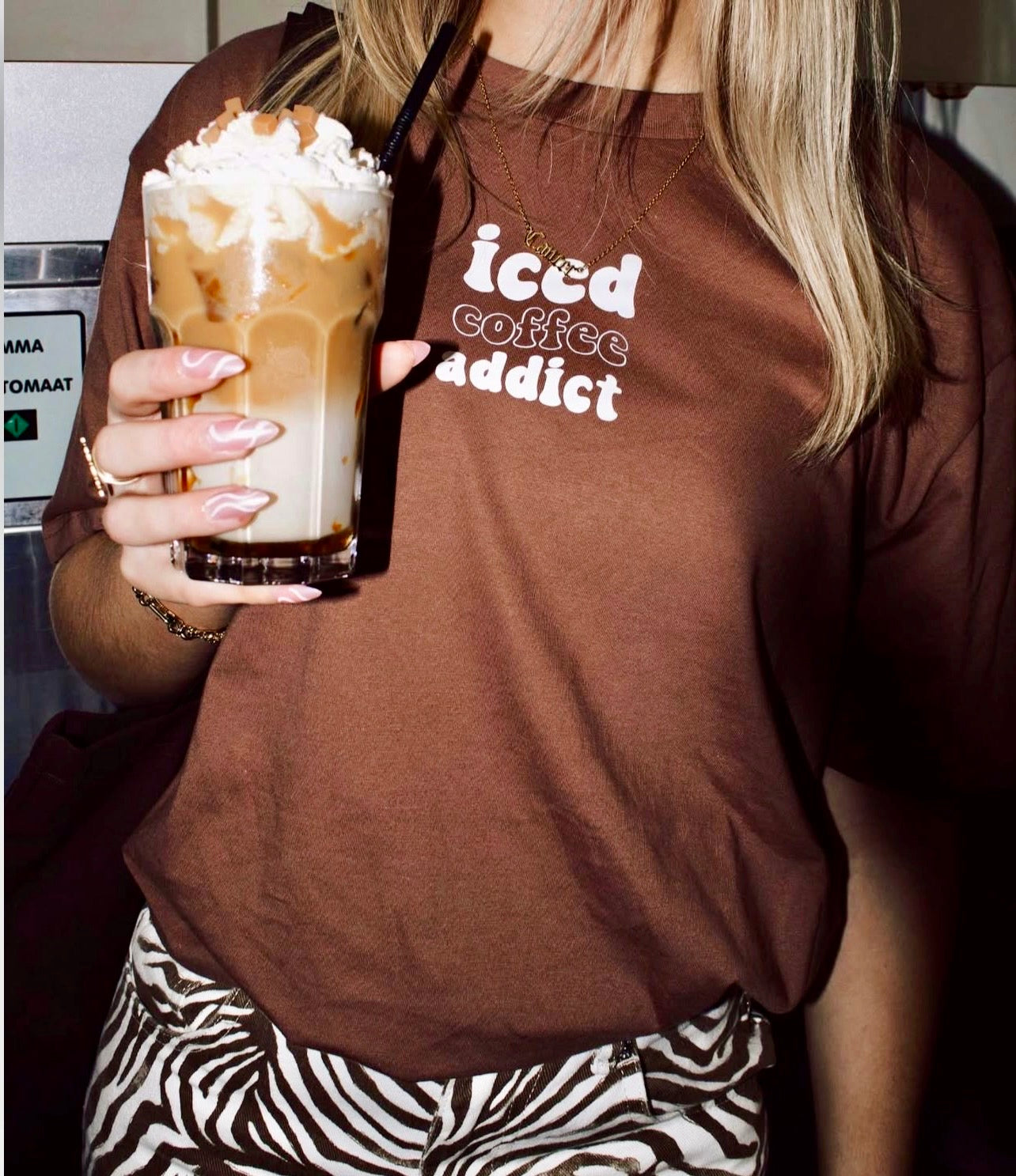 ''Ices Coffee Addict'' Brown T-Shirt