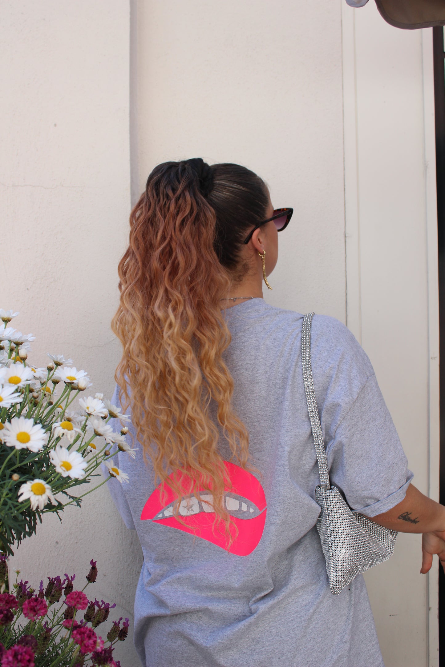 ''Pink Mouth'' Grey T-Shirt Dress